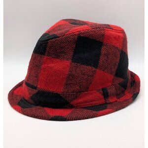 Buffalo Plaid Red & Black Check Fedora Hat Unisex Size S/M Wool Blend Winter Cap
